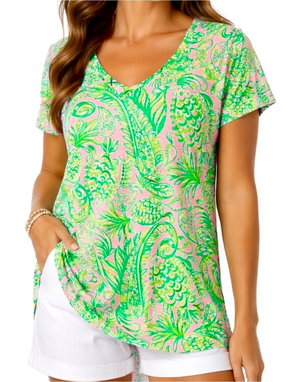 Lilly Pulitzer Etta V-Neck Top in Mandeville Baby